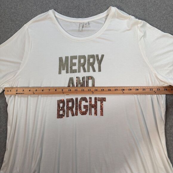 Cato Est. 1946 Merry and Bright Holiday Shirt Women's 22/24W White Sequins - Picture 5 of 8